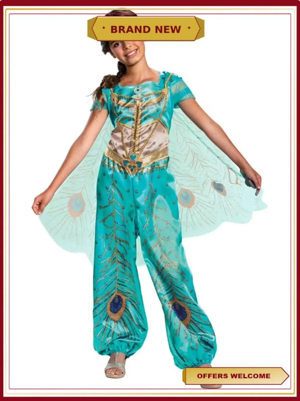 Girls Jasmine Jumpsuit Costume with Cape Size 4-6